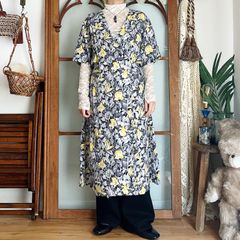 昭和レトロ花柄ワンピース 長袖 シャツワンピ 古着 ヴィンテージ 