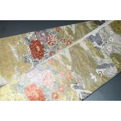 弐11479RM 男角帯 本絹西陣錦織 К金襴・御所解き鶴に百花繚乱 おめでたい 金属糸使用 新品 別誂え