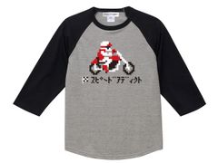 8bit 모터사이클 Raglan 3/4 Sleeves T-shirt/라그랑 7분소매 tee셔츠 슈퍼 패미콘 바쿠온!! 구차 쇼와 레트로 게임 8bit 90s