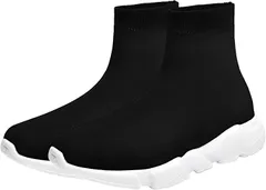 APOSITV ソックスブーツ ソックススニーカー レディース 厚底 軽量 ストレッチ素材 シンプル 黒 measurement_23_point_0_centimeters (ブラック/ホワイト,  23.0 cm)