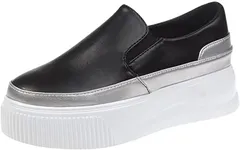 APOSITV 厚底スリッポン レディース 厚底スニーカー 4.5cmソール フラットソール 軽量 サイドゴム 25.0cm (ブラック,  25.0 cm)