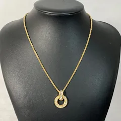 【管2603-90】Christian Dior クリスチャンディオール ヴィンテージ ネックレス サークルモチーフ ラインストーン ゴールドカラー Chr.Dior刻印