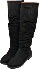 APOSITV くしゅくしゅブーツ レディース スエード ロング ローヒール インソール付き (ブラック,  24.0 cm)