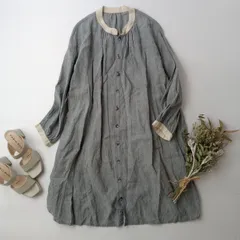 cheer チアー 札幌 浅草 バンドカラー シャツワンピース チュニック ストライプ リネン 麻 100％ (40Y＋9973)26H