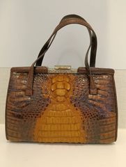 クロコダイル ハンドバッグ がま口 ブラウン シャイニング加工 高級感 