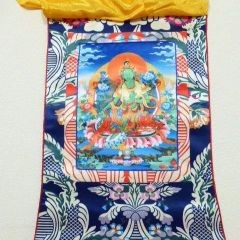 チベットのタンカ（Thangka絹の布を用いた貼り絵「絹貼りタンカ