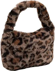 APOSITV ヒョウ柄 ミニバッグ レディース 小さめ 手提げバッグ フェイクファー ふわふわ (ブラウン)