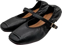 APOSITV フラットシューズ レディース バレエシューズ 軽量 ストラップ付き 歩きやすい (ブラック,  23.5 cm)