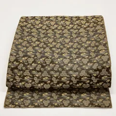 ［7322］袋帯 枝花亀甲文様 黒 全通 正絹 着物 アンティーク