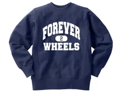 リバース縫製 サイドリブ FOREVER 2 WHEELS SWEAT NAVY/ネイビー 紺 ヴィンテージ ビンテージ スウェット カレッジロゴ カレッジプリント 大学 ucla yale mit ハーレー チョッパーバイク 70s 80s 90s