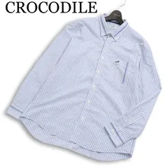 CROCODILE クロコダイル 通年 ワニ刺繍★ 長袖 ストライプ ボタンダウン シャツ Sz.3L メンズ 大きいサイズ 特大
