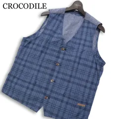 CROCODILE クロコダイル 通年 ロゴタグ★ チェック 切替 ジレ ベスト Sz.L メンズ