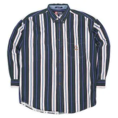 チャップス ラルフローレン CHAPS Ralph Lauren 90s 90年代 ボタンダウンシャツ ポロ POLO 長袖 ロゴ刺? USA ヴィンテージ アメリカ 古着 メンズ シャツ ネイビー系 マルチストライプ柄 L【中古】