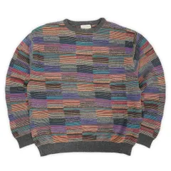 Tricots St Raphael 90s 90年代 USA製 コットンニット クルーネック パッチワーク風 ヴィンテージ アメリカ 古着 メンズ ニット セーター マルチカラー XL【中古】