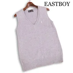 EASTBOY イーストボーイ 通年★ ロゴ刺繍 Vネック スクール ニット ベスト Sz.S位 レディース グレー 女子 学生 通学