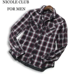 NICOLE CLUB FOR MEN ニコルクラブ フォーメン 襟袖ワイヤー★ 長袖 チェック ウエスタン シャツ Sz.46 メンズ