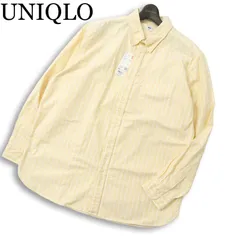 【新品 未使用】 UNIQLO ユニクロ 通年 綿100％★ オックスフォード 長袖 ストライプ シャツ Sz.XXL メンズ 大きいサイズ 黄