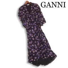 GANNI ガニー 通年 花柄 フラワー♪ 総柄 ロング カシュクール ラップ ワンピース ドレス Sz.34　レディース