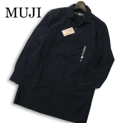 【新品 未使用】 MUJI 無印良品 通年 オーガニック コットン★ ブロード 長袖 ロング シャツ Sz.S メンズ 紺 ネイビー