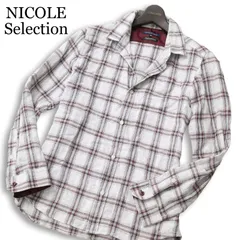 NICOLE Selection ニコル セレクション 通年 日本製生地★ 襟ワイヤー 長袖 チェック シャツ Sz.46 メンズ 灰 グレー