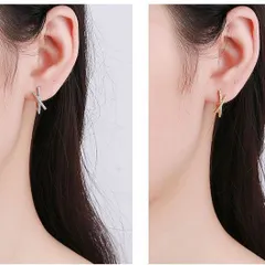 クロスデザイン　フープピアス　ピアス　ダイヤ　ジルコニアダイヤ　ZCダイヤモンド　ゴールド　金　シルバー　銀　ステンレス　金属アレルギー対応　つけっぱでも大丈夫　上品　女優　セレブ　高級　可愛い　大人可愛い　プレゼント　ギフト　キラキラ　おしゃれ　ユニセックス