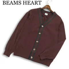 BEAMS HEART ビームス ハート 通年 配色ライン★ ニット カーディガン Sz.L メンズ 茶色 ブラウン