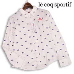 【新品 未使用】 le coq sportif GOLF ルコック ゴルフ 通年 レター柄 総柄♪ 長袖 BD 鹿の子 シャツ Sz.M レディース
