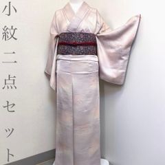 着物と帯 時流】K26194s◇正絹 小紋二点セット◇地紋 薄ピンク紫 美品 
