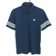 【超美品】アディダス 半袖ポロシャツ ネイビー×白 袖3ライン  メンズ L ゴルフウェア 2024年モデル adidas