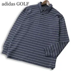 adidas GOLF アディダス ゴルフ 通年★ ボーダー 長袖 ボタンダウン ポロシャツ Sz.L メンズ 紺 ネイビーのサムネイル