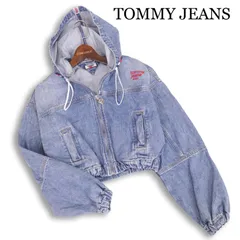 TOMMY JEANS トミーヒルフィガー 通年 ロゴ★ USED加工 クロップド デニム ジャケット パーカー Sz.XS レディース