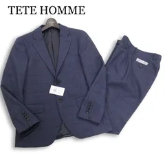 【新品 22AW】 TETE HOMME テットオム 通年★ ストレッチ ウォッシャブル チェック セットアップ スーツ Sz.S　メンズ 紺のサムネイル