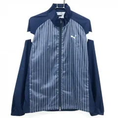 【超美品】プーマ ジャケット ネイビー×白 前身頃ストライプ 裏地メッシュ ダブルジップ  メンズ XL ゴルフウェア PUMA