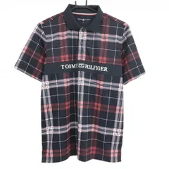 【超美品】トミーヒルフィガーゴルフ 半袖ポロシャツ 黒×レッド×白 チェック 襟裏ボーダー  メンズ M ゴルフウェア Tommy Hilfiger Golf