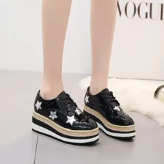 スニーカー プラットフォーム 厚底 レースアップ 星柄 インヒール M0317-MN52-1