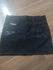 ブラック スパンコール 装飾 デニム ミニ スカート