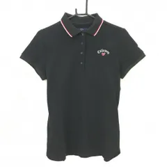 キャロウェイ 半袖ポロシャツ 黒×レッド×白 襟縁ライン ハート刺しゅう  レディース LL ゴルフウェア Callaway