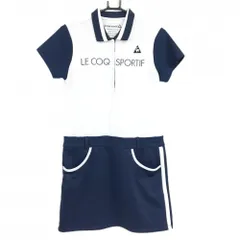 ルコックゴルフ 半袖ポロワンピース 白×ネイビー フロントロゴ  レディース L ゴルフウェア le coq sportif