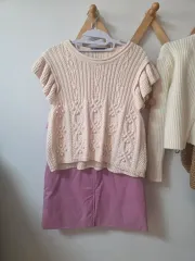 ZARA ニットベスト アイボリー ケーブル 半袖ニット