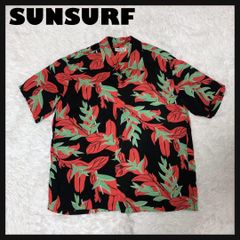 SUNSURF アロハシャツ 開襟 半袖 ボタニカル トロピカル 縞状 緑 L