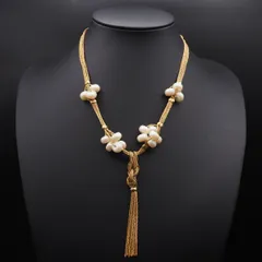 R437 アメリカ ヴィンテージ NAPIER ネイピア ネックレス フェイクパール 6連 ゴールドカラー デザイン コスチュームジュエリー