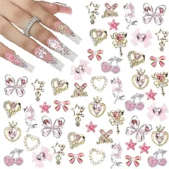 24個セット 3D さくらんぼ 立体 大きめ 星 ネイルパーツ ストーン ネイルパーツ キラキラ ネイルアート 花 ピンク色 デコパーツ 蝶々 メタルパーツ ジュエ ハート リーパーツ DIY リボン 手芸