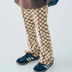 【新作】配色メロウのストレッチリブフレアパンツ p.premier ブラウン 80 90 100 子供服 長パンツ P220016