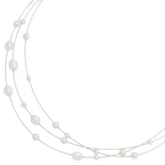 美品 1点モノ 21粒 真珠 パール チョーカー ワイヤー ネックレス ペンダント K18WG/750-8.1g ホワイトゴールド 冠婚葬祭【♀】【S】【レディース】★■606541【中古】