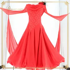 社交ダンス 衣装 スタンダード ドレス ワンピース パーティドレス prima boutique プリマブティック 赤 フロート レッド系 ゴールド系 コサージュ フラワーレース 洗練 美しいデザイン エレガント 着心地良い ダンス用ドレス 舞台衣装 おしゃれ