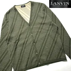 【90s】【LANVIN】斜めストライプ ウールカーディガン 古着 ビンテージ デザイナーズ アメカジ ユーロ カーキのサムネイル