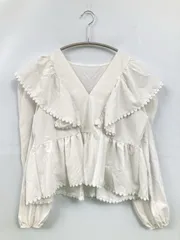 SPRAY PREMIUM スプレイプレミアム シャツ/ブラウス ホワイト 無地 フリル ショート丈 長袖 ノーカラー