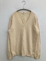 UNIQLO ユニクロ ニット/セーター XL アイボリー カシミヤ 無地 ミドル丈 長袖 Vネック