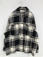 ZARA ザラ その他アウター USA M ブラック ウール・ニット チェック柄 ミドル丈 フードなし ボタン留め