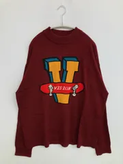 VISION STREET WEAR ヴィジョンストリートウェア ニット/セーター M レッド 前面プリント ブランドロゴ ミドル丈 長袖 クルーネック(丸首)